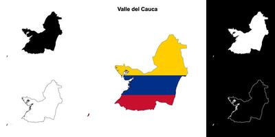 Valle del Cauca department outline map set vector