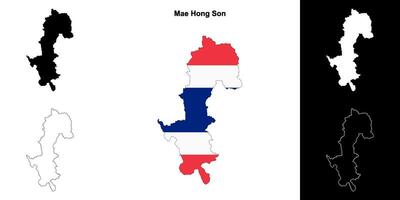 Mae Hong Son province outline map set vector