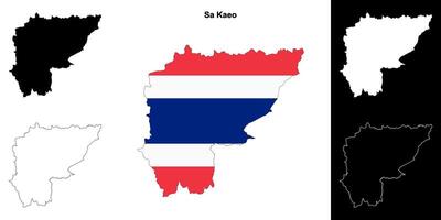 Sa Kaeo province outline map set vector