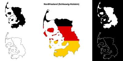 frisia del norte, schleswig-holstein blanco contorno mapa conjunto vector