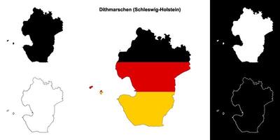 Dithmarschen, Schleswig-Holstein blank outline map set vector