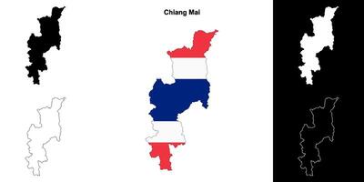 Chiang Mai province outline map set vector