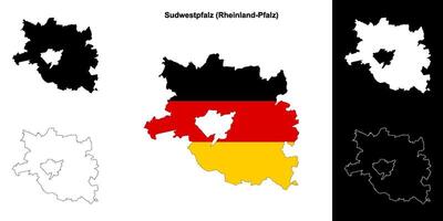 Sudwestpfalz, Rheinland-Pfalz blank outline map set vector