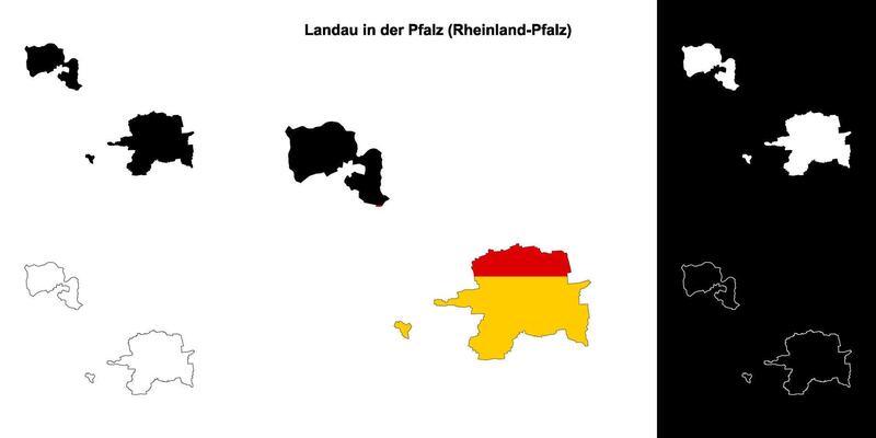 Landau in der Pfalz, Rheinland-Pfalz blank outline map set