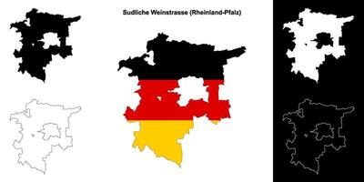 Sudliche Weinstrasse, Rheinland-Pfalz blank outline map set vector