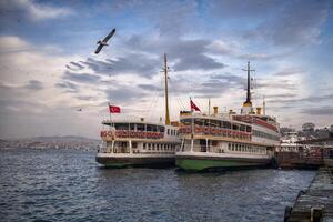 clásico pasajero transbordadores, uno de el símbolos de Estanbul foto