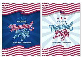 Memorial Day Greeting Card Poster design with american flag background vector