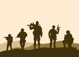 Silhouette of american soldier in the middle of desert vector