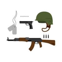Military helmet and weapon. vector