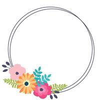 Simple floral design elements, frames, labels in flat cartoon style. vector