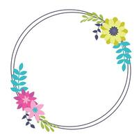 Simple floral design elements, frames, labels in flat cartoon style. vector