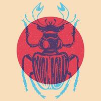 Beetle. Colorful cute screen printing effect. Riso print effect. illustration. Graphic element for fabric, textile, clothing, wrapping paper, wallpaper vector