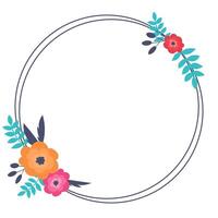 Simple floral design elements, frames, labels in flat cartoon style. vector