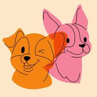 Dogs. Avatar, badge, poster, logo templates, print. illustration in a minimalist style with Riso print effect. Flat cartoon style vector