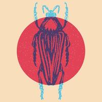Beetle. Colorful cute screen printing effect. Riso print effect. illustration. Graphic element for fabric, textile, clothing, wrapping paper, wallpaper vector