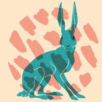 Rabbit. illustration in a minimalist style with Riso print effect. Graphic element for design, print, sticker, party decoration, logo, emblem, magazine prints or journal article, t-shirt design vector