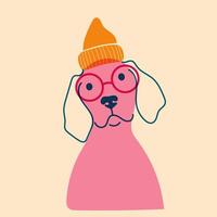 Dog, puppy in glasses. Avatar, badge, poster, logo templates, print. illustration in a minimalist style with Riso print effect. Flat cartoon style vector