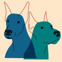 Dogs. Avatar, badge, poster, logo templates, print. illustration in a minimalist style with Riso print effect. Flat cartoon style vector