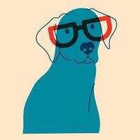 perro, perrito en lentes. avatar, insignia, póster, logo plantillas, impresión. ilustración en un minimalista estilo con riso impresión efecto. plano dibujos animados estilo vector