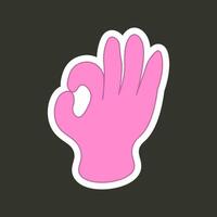 Hand showing gesture. Sticker. Colored flat style. illustration vector