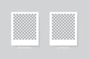 comparison before and after photo frame white background vector