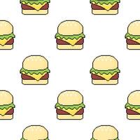 pixel burger seamless pattern with outline vector