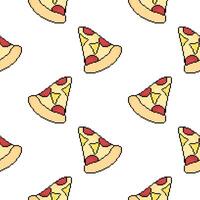 pixel pizza seamless pattern with outline vector