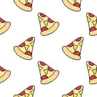 pixel pizza seamless pattern with outline vector