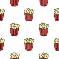 pixel french fries seamless pattern with outline vector