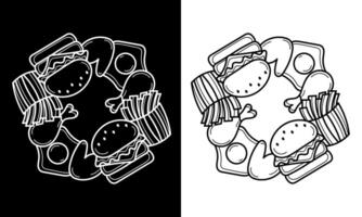 rápido comida mano dibujado con negro y blanco tema vector