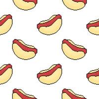 pixel hotdog seamless pattern with outline vector