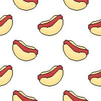 pixel hotdog seamless pattern with outline vector