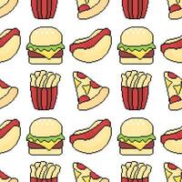 fast food with pixel theme seamless pattern with outline vector