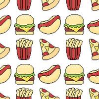 fast food with pixel theme seamless pattern with outline vector