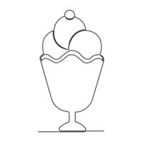continuous one line summer ice cream fresh name logo dessert hand drawn illustration . Continuous One line ice cream outline art illustration vector