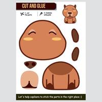 illustration of a cute capybara for kids educational cut and glue paper game vector