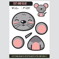 Cute mouse illustration for kids educational paper cut and glue game vector