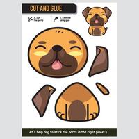 Cute dog paper craft for kids. Fun educational activity cut, glue, and learn vector