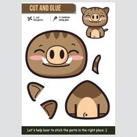illustration of a cute boar for kids educational cut and glue paper game vector
