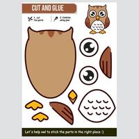 illustration of a cute owl paper game for kids with cut and glue activity vector