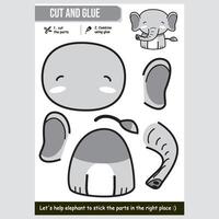 illustration of cute elephant for kids educational paper game, cut and glue activity vector