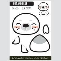 illustration of cute seals for kids educational cut and glue paper game vector