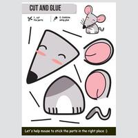 Cute mouse illustration for kids educational paper cut and glue game vector