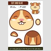 Adorable illustration of a guinea pig for kids educational cut and glue paper game vector