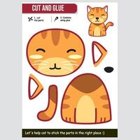 Adorable illustration of a cute cat for educational paper game for kids vector