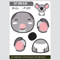 illustration of a cute koala for kids educational cut and glue paper game vector