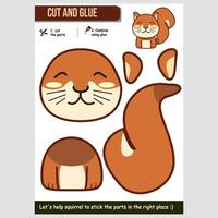 Cute squirrel paper craft for kids. Educational cut and glue activity. vector