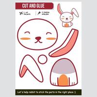 illustration of cute rabbit for educational paper game for kids, cut and glue activity vector