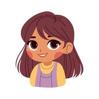 linda dibujos animados pequeño niña con oscuro pelo en un blanco antecedentes aislado. de moda anime estilo. impresión para camiseta para niños vector