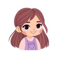 linda dibujos animados pequeño niña con oscuro pelo en un blanco antecedentes aislado. de moda anime estilo. impresión para camiseta para niños vector